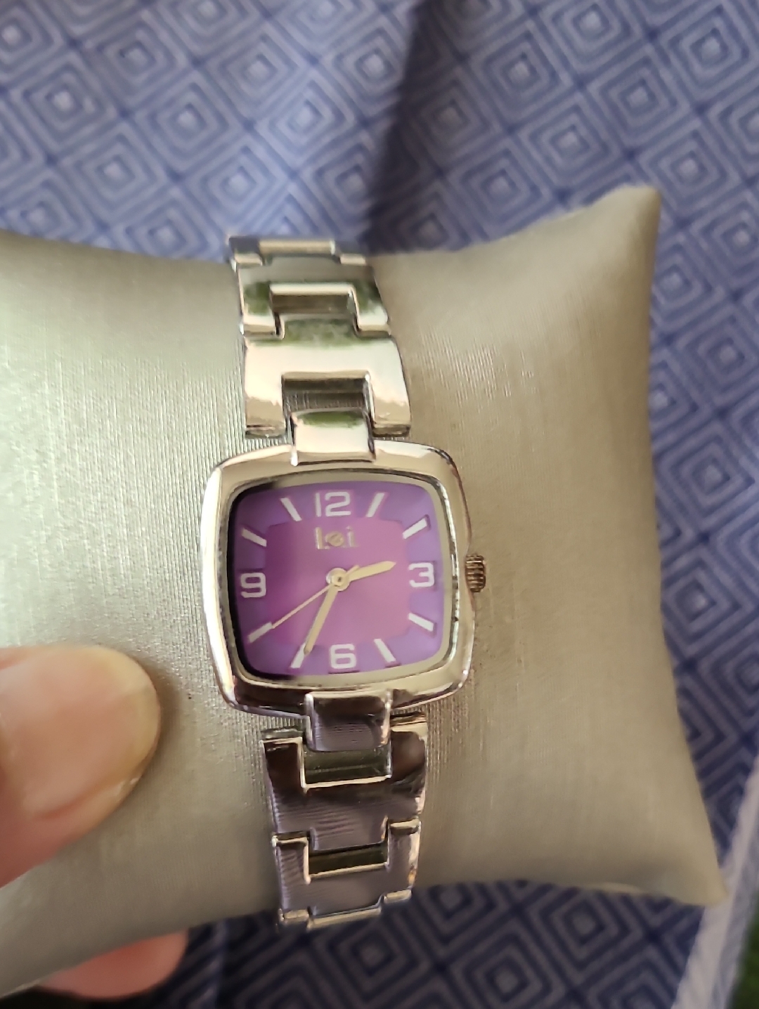 Womens Silver Bracelet Watch With Purple Dial